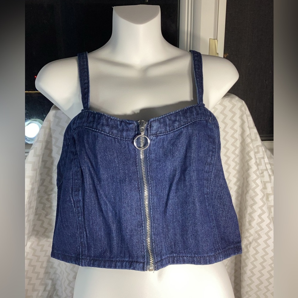 Shein Denim Crop Top with Front Zipper Size 0XL